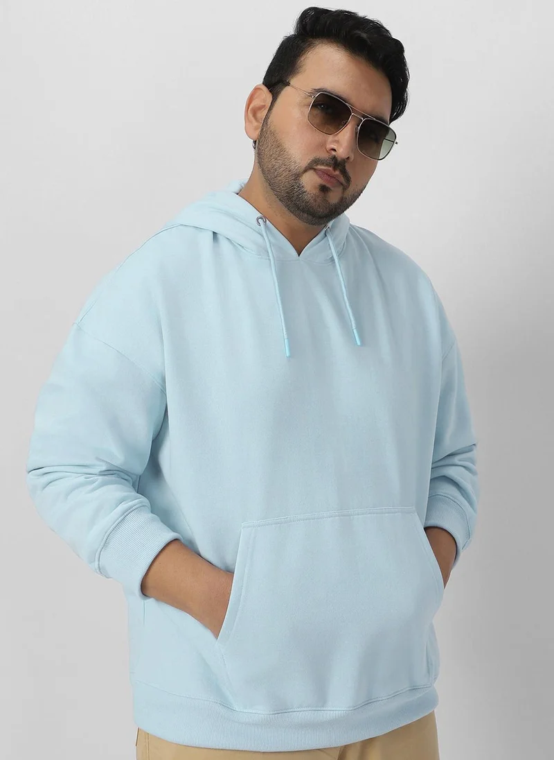 Urbano Plus Men's Ballad Blue Cotton Solid Oversized Hooded Neck Sweatshirt